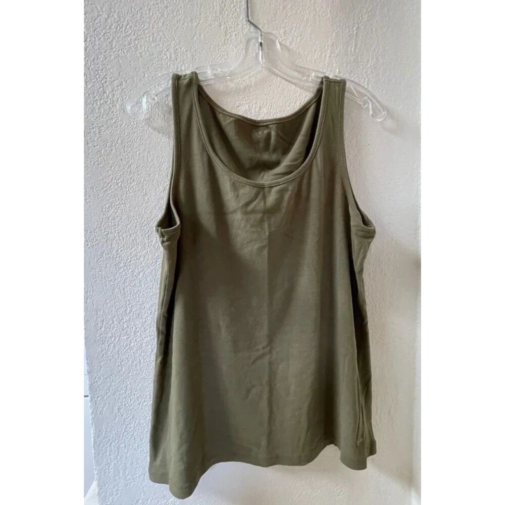 Olive Green Basic Tank Top Scoop Neck Sleeveless Layering Women's XL Army Green